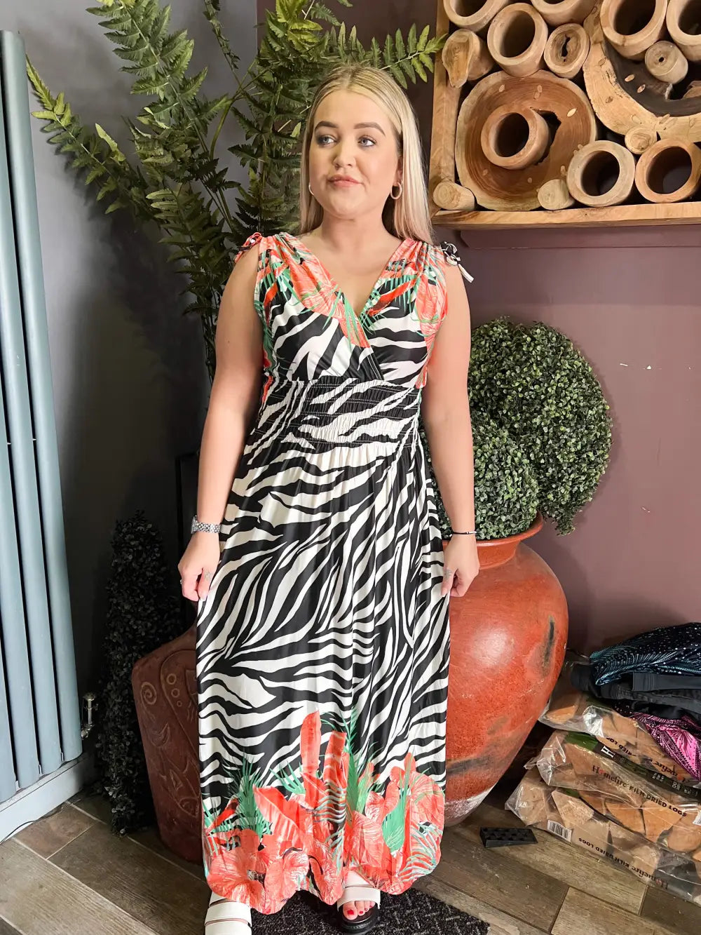 Alana Zebra Print Dress ORANGE