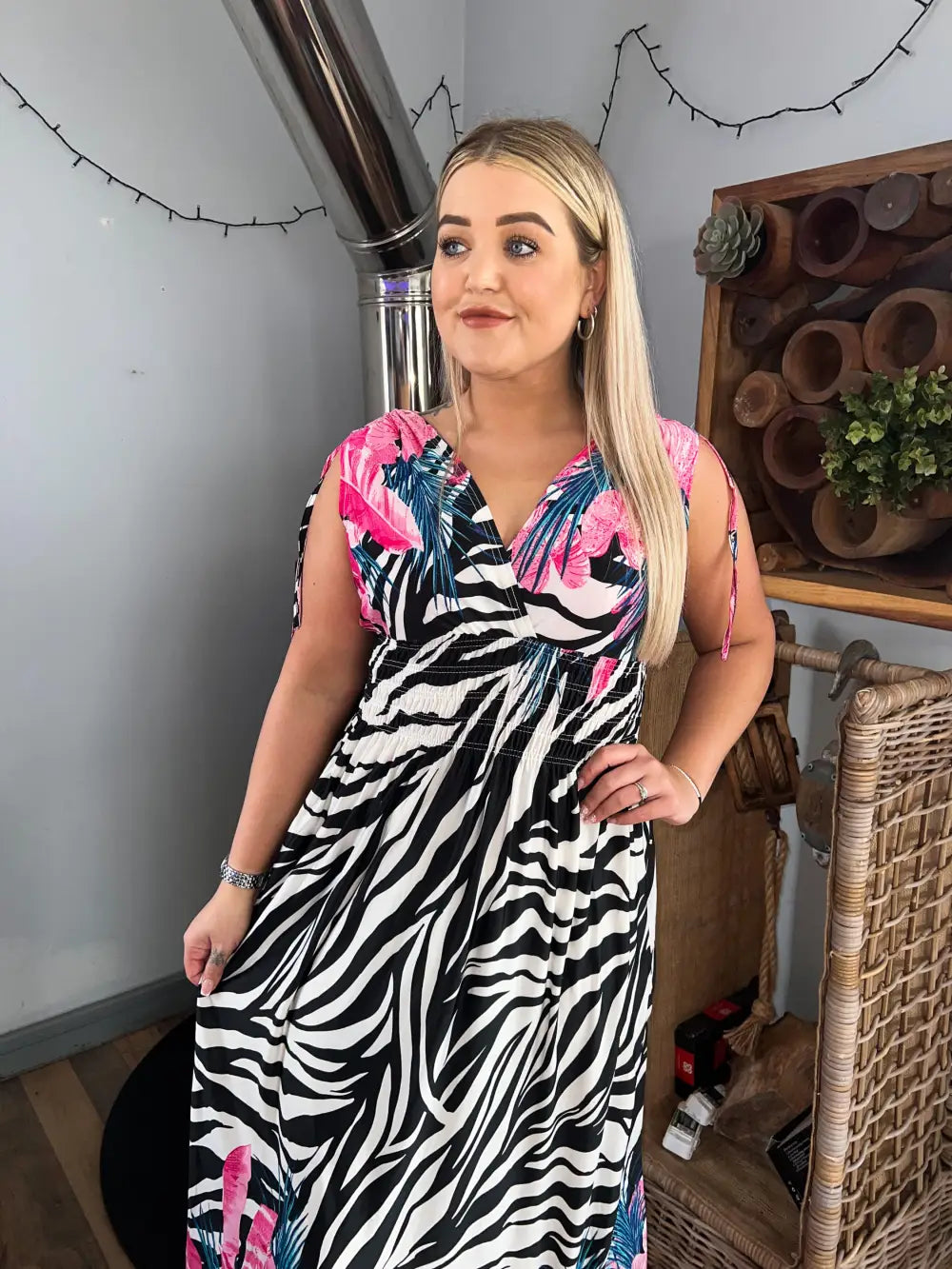 Alana Zebra Print Dress PINK