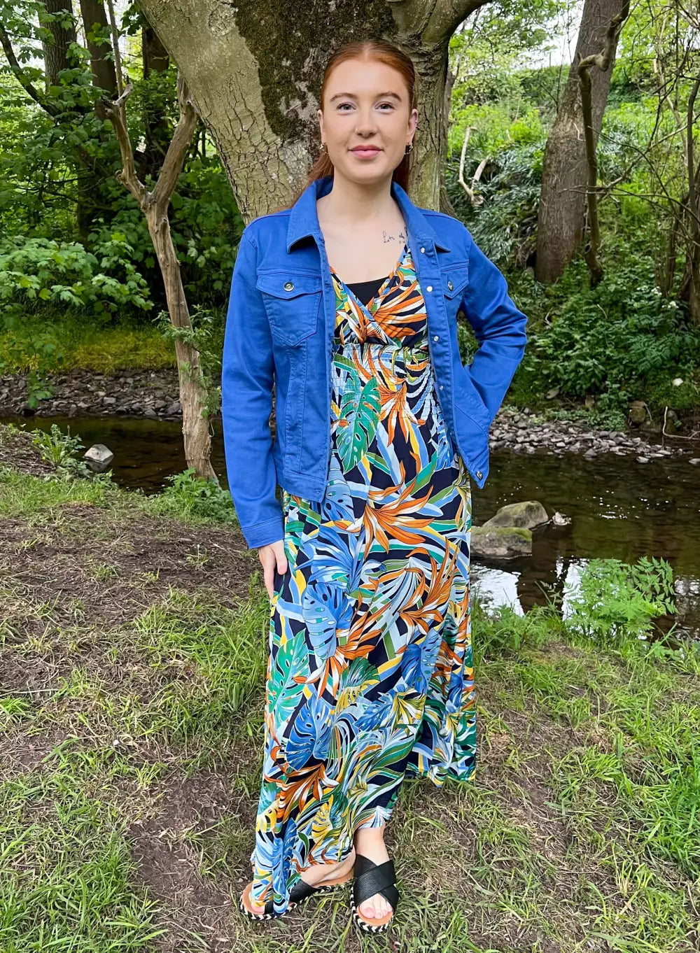 Amira Leaf Design Dress BLUE MULTI