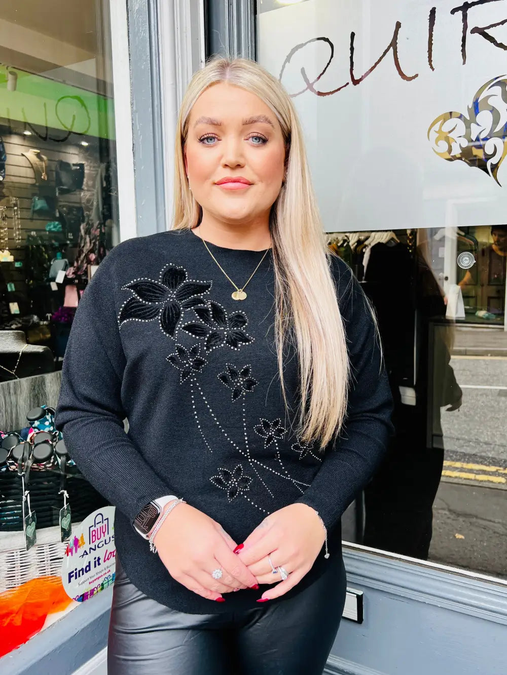 Aston Velvet Floral Jumper BLACK - Knitwear