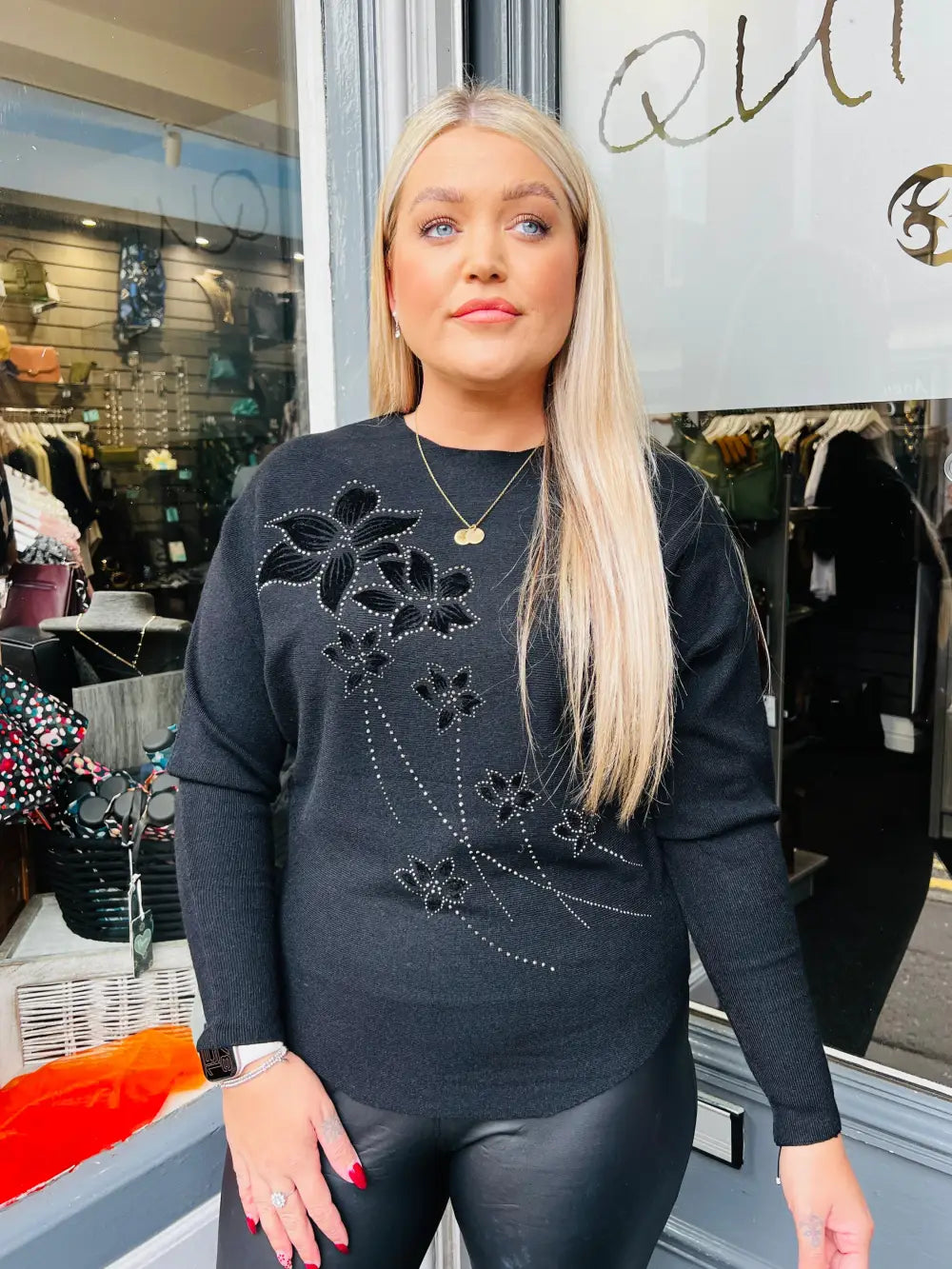 Aston Velvet Floral Jumper BLACK - Knitwear