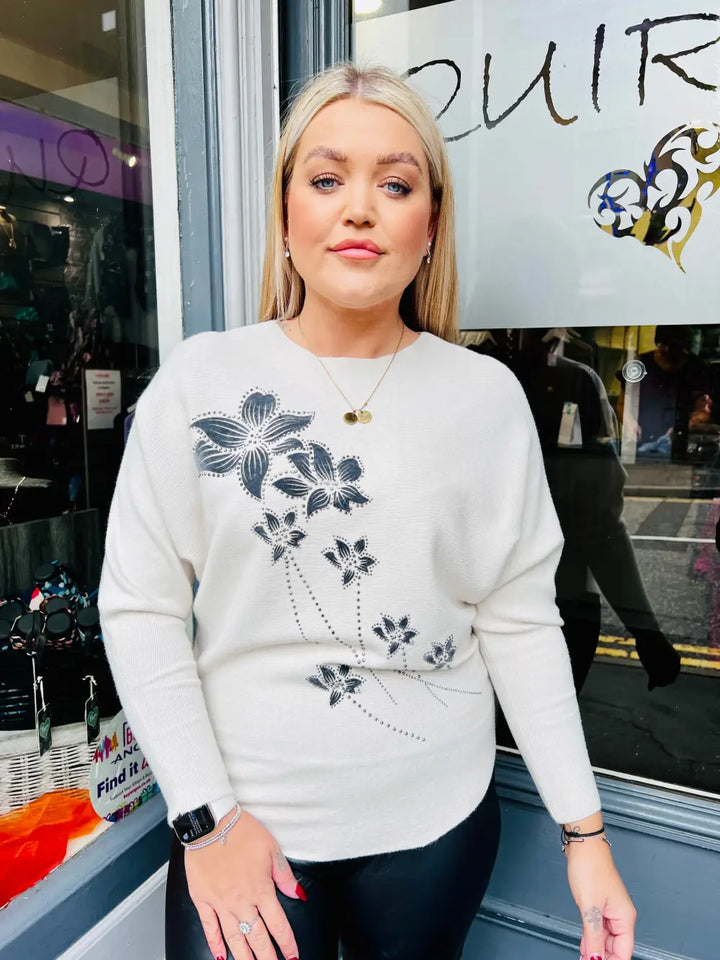 Aston Velvet Floral Jumper CREAM - Knitwear
