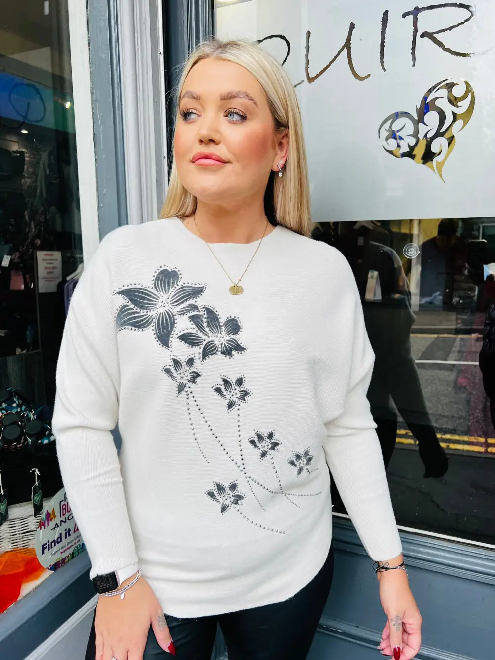 Aston Velvet Floral Jumper CREAM - Knitwear