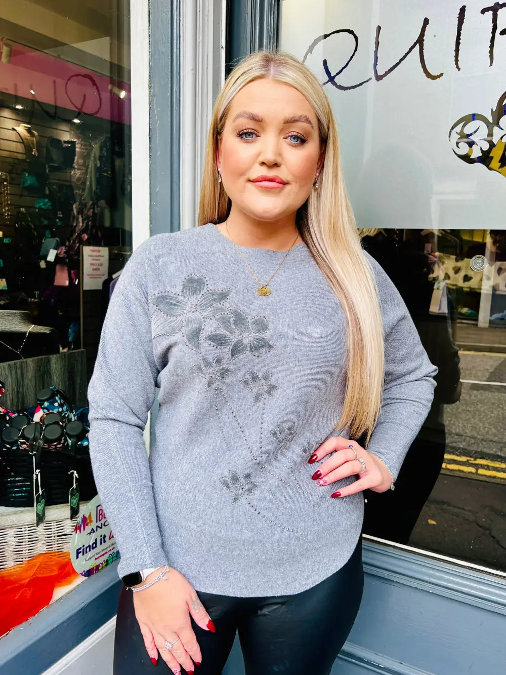 Aston Velvet Floral Jumper GREY - Knitwear