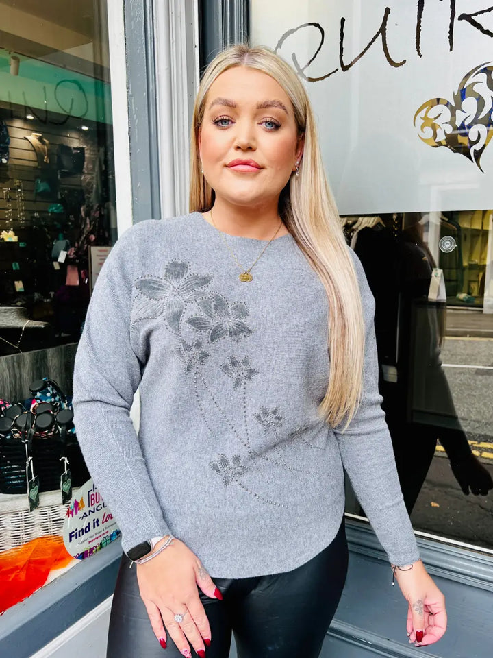 Aston Velvet Floral Jumper GREY - Knitwear
