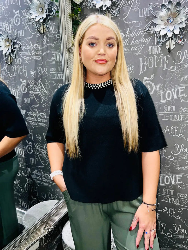 Cora Diamante Collar Jumper BLACK