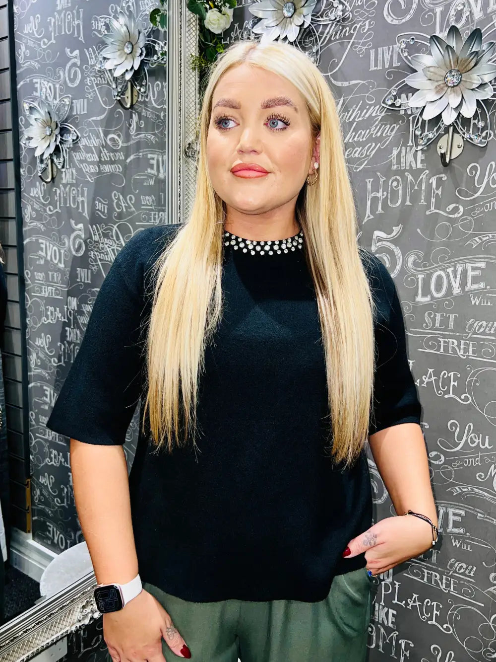Cora Diamante Collar Jumper BLACK