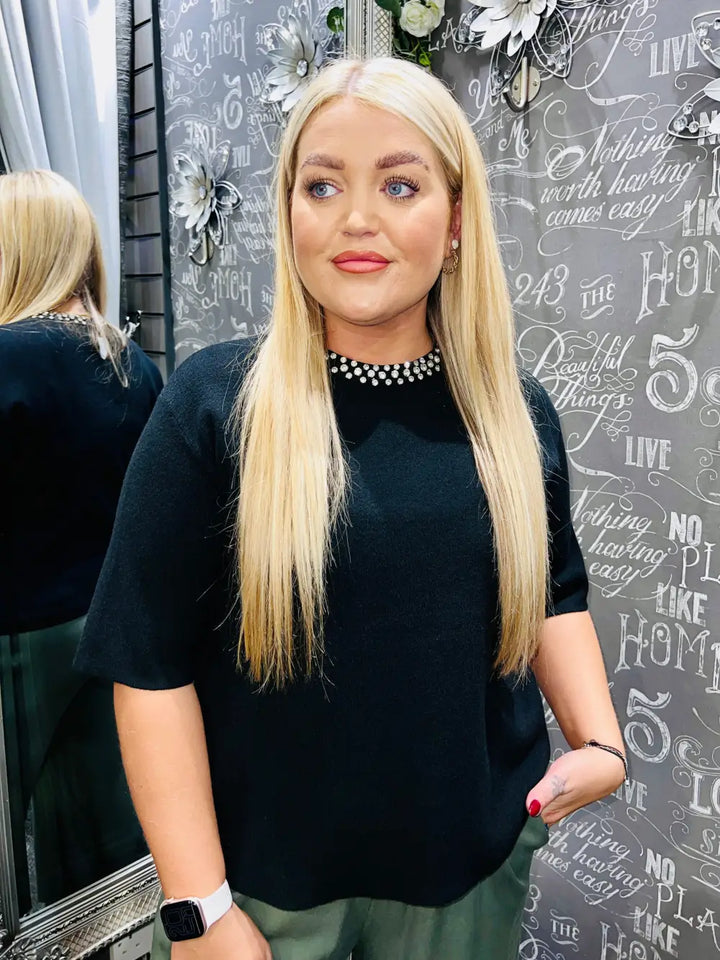 Cora Diamante Collar Jumper BLACK