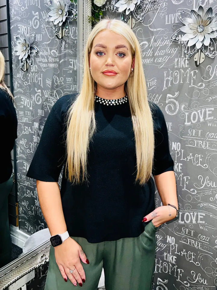 Cora Diamante Collar Jumper BLACK