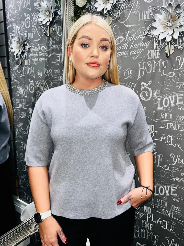 Cora Diamante Collar Jumper GREY