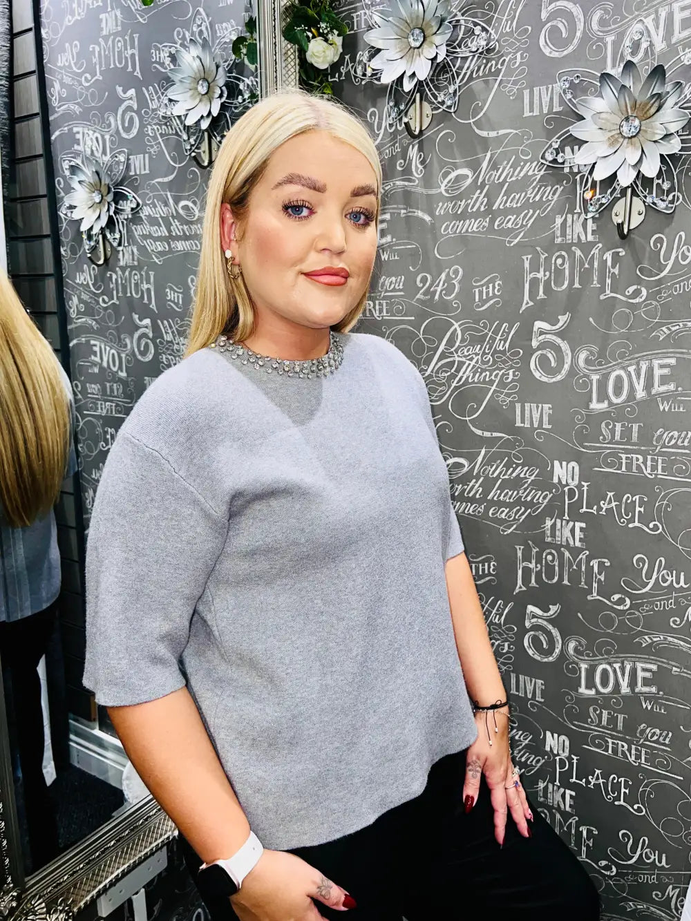 Cora Diamante Collar Jumper GREY