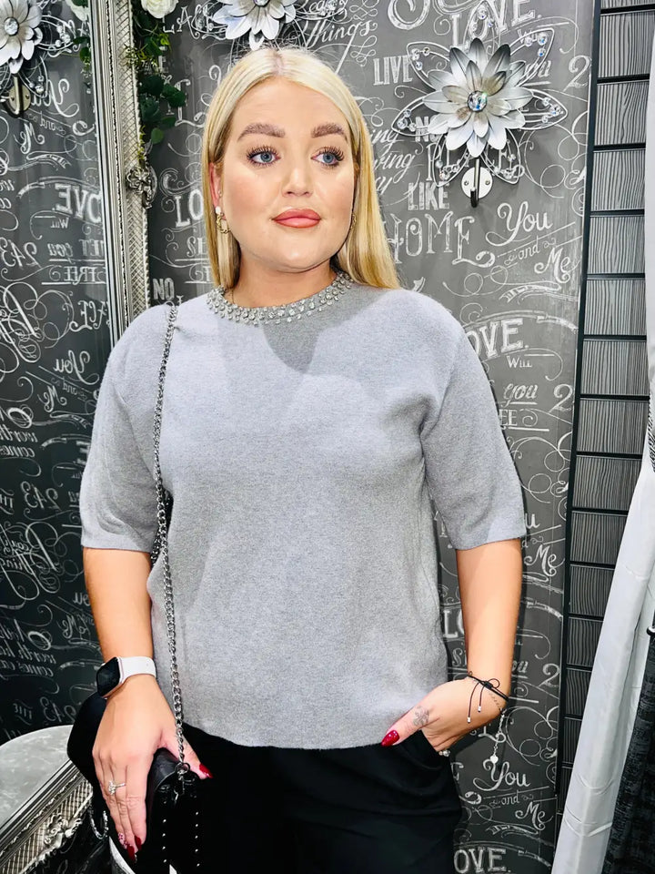 Cora Diamante Collar Jumper GREY