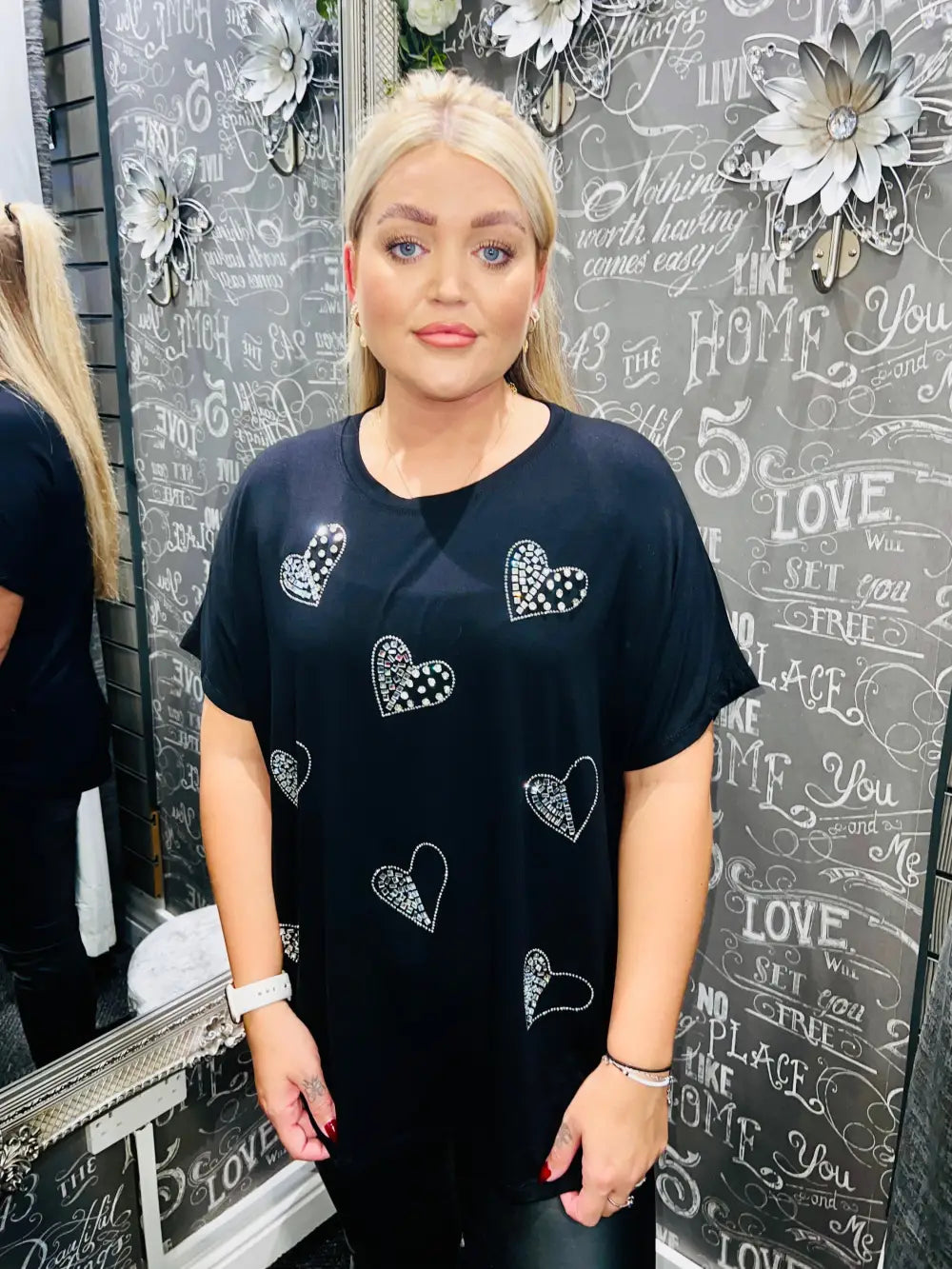 Diamante Heart T-Shirt BLACK - Tops