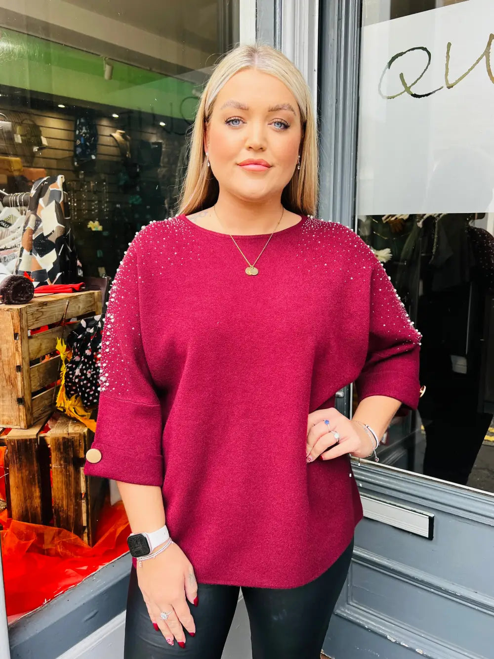 Emily Sparkle and Pearl Knit WINE