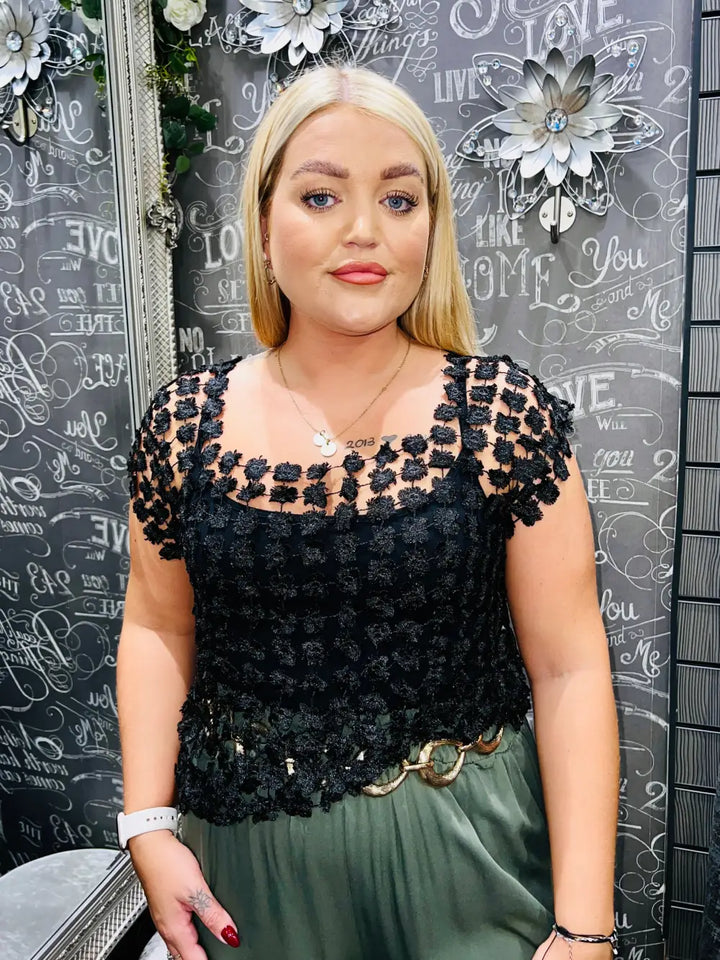 Florence Sleeveless Flower Top BLACK