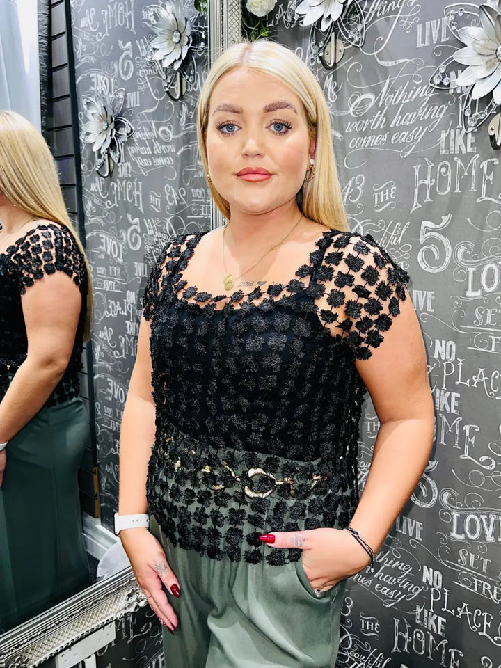 Florence Sleeveless Flower Top BLACK