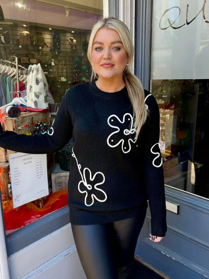 Hattie Pearl Flower Jumper BLACK