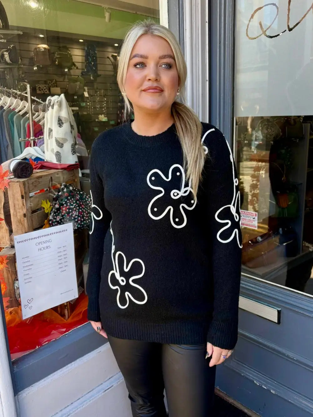 Hattie Pearl Flower Jumper BLACK
