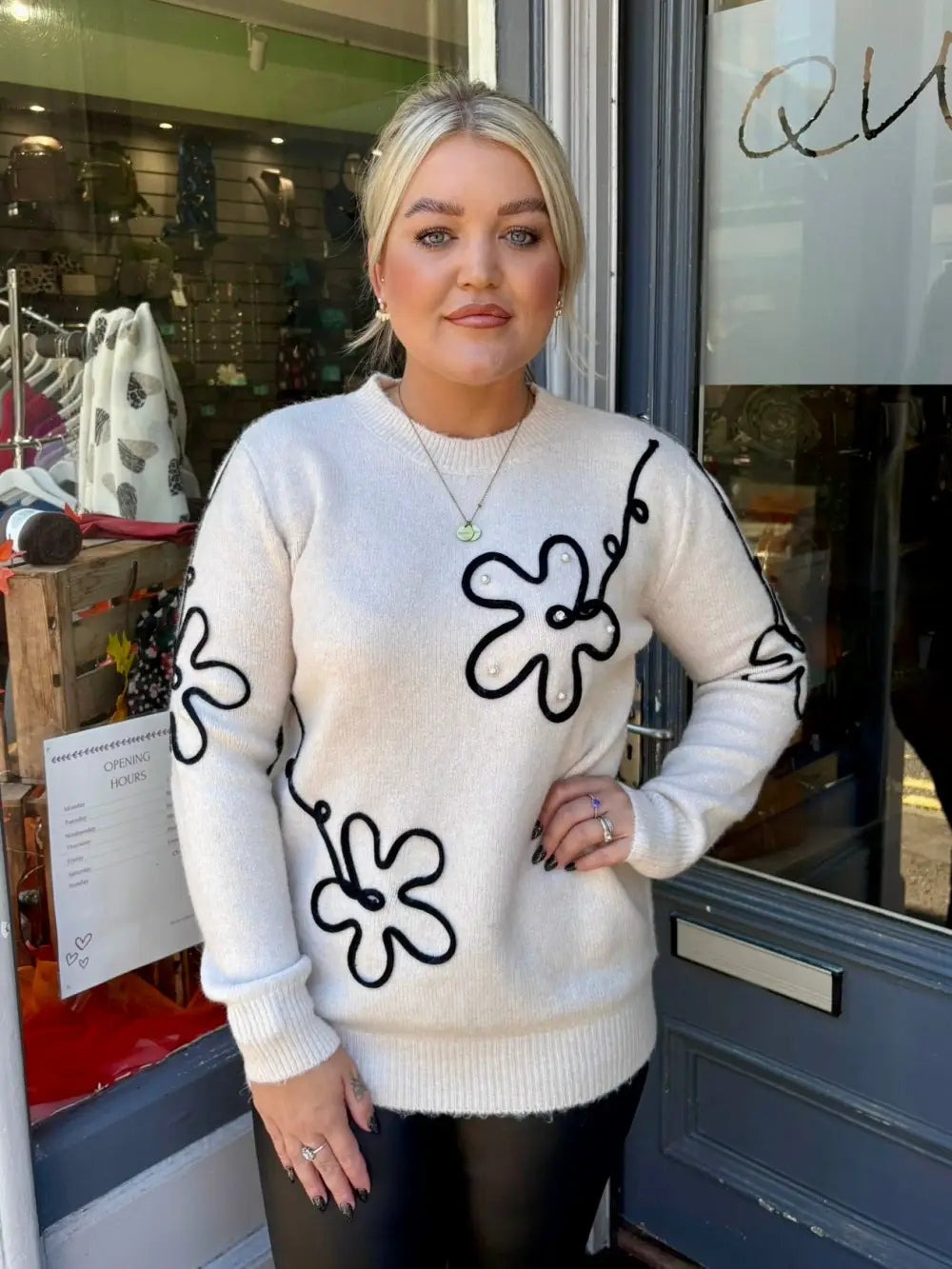 Hattie Pearl Flower Jumper CREAM