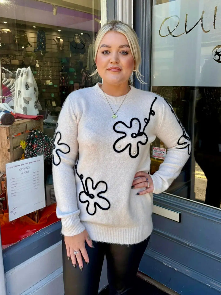 Hattie Pearl Flower Jumper CREAM