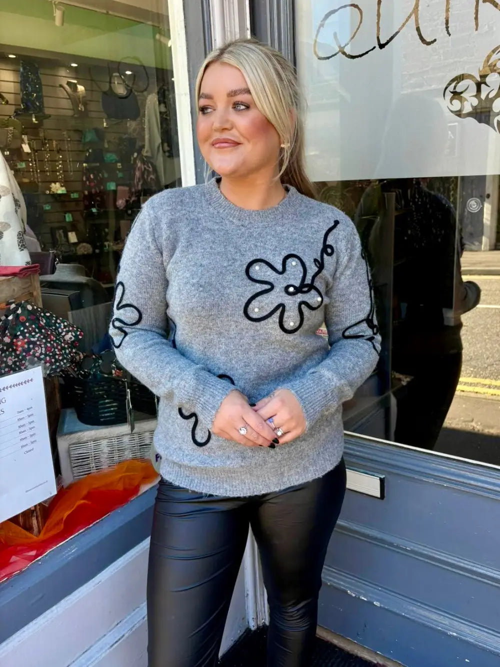 Hattie Pearl Flower Jumper GREY