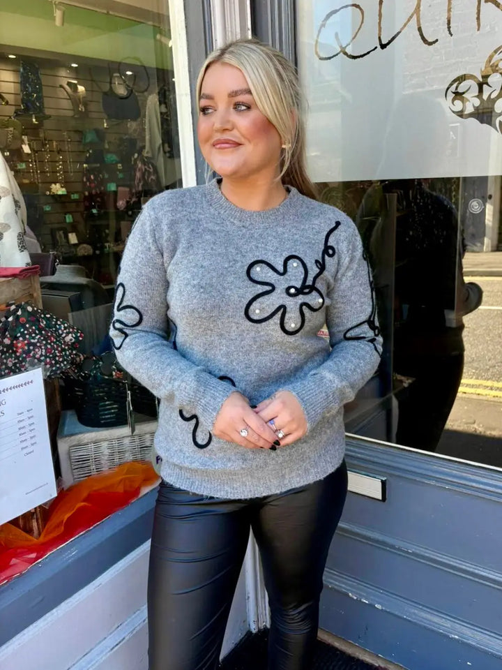 Hattie Pearl Flower Jumper GREY