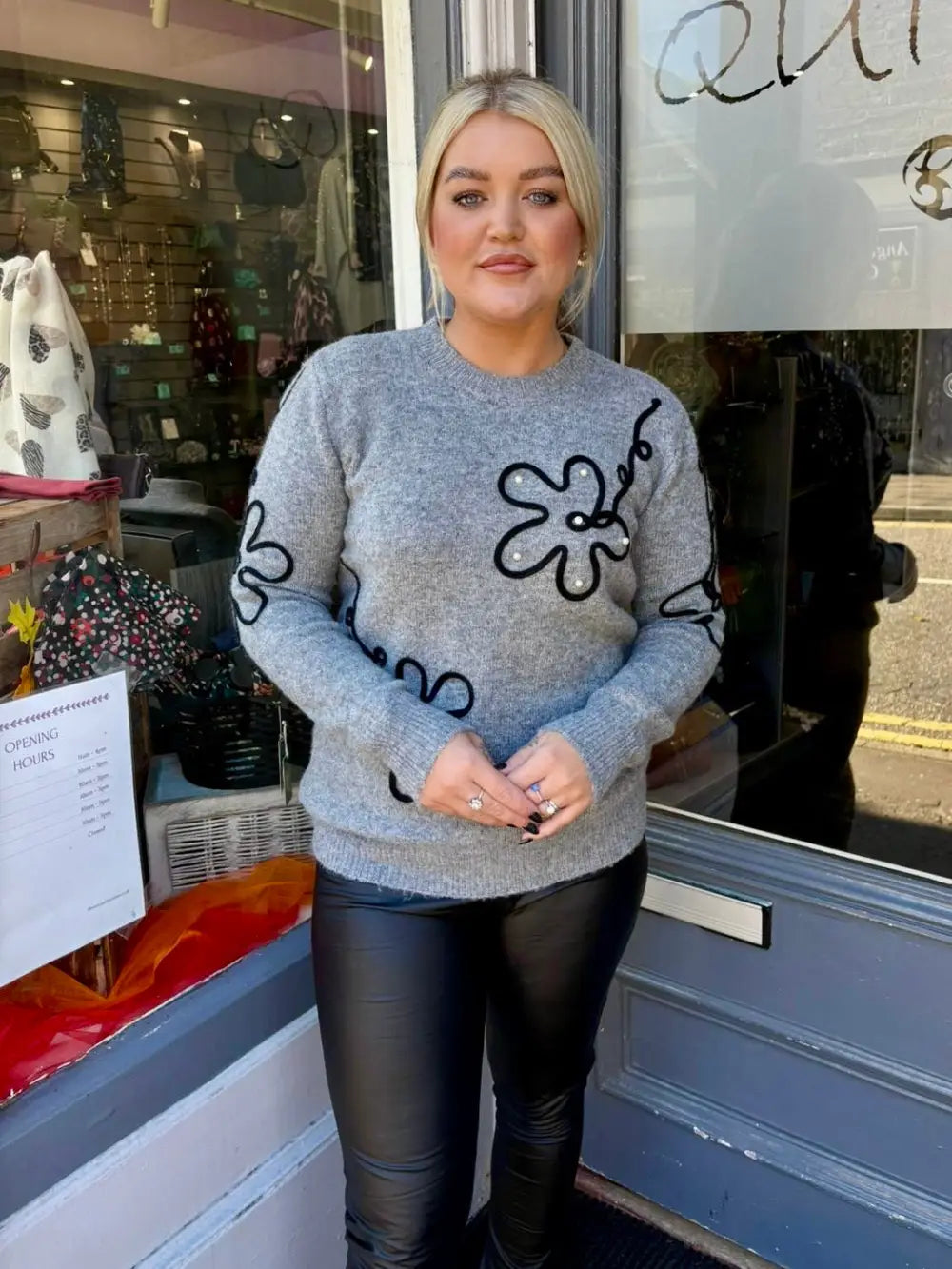 Hattie Pearl Flower Jumper GREY