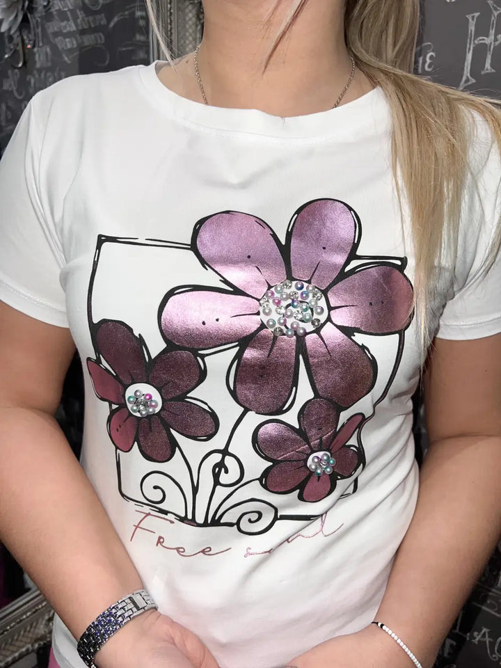 Hayley Embellished Flower TShirt PINK