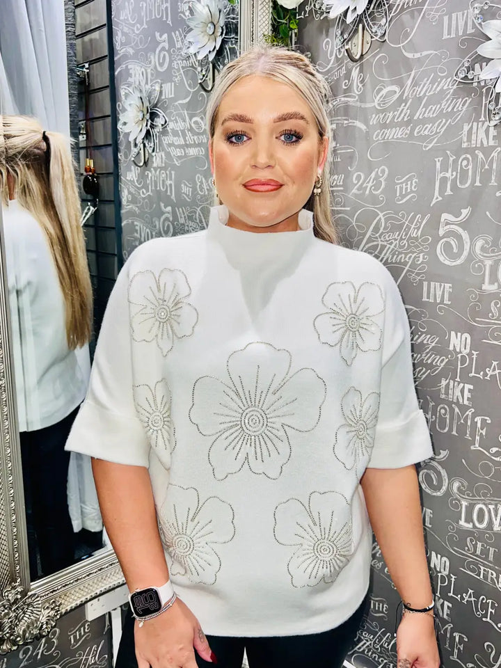 Julia Beaded Floral Jumper WINTER WHITE
