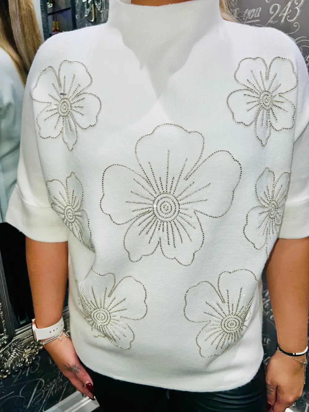 Julia Beaded Floral Jumper WINTER WHITE