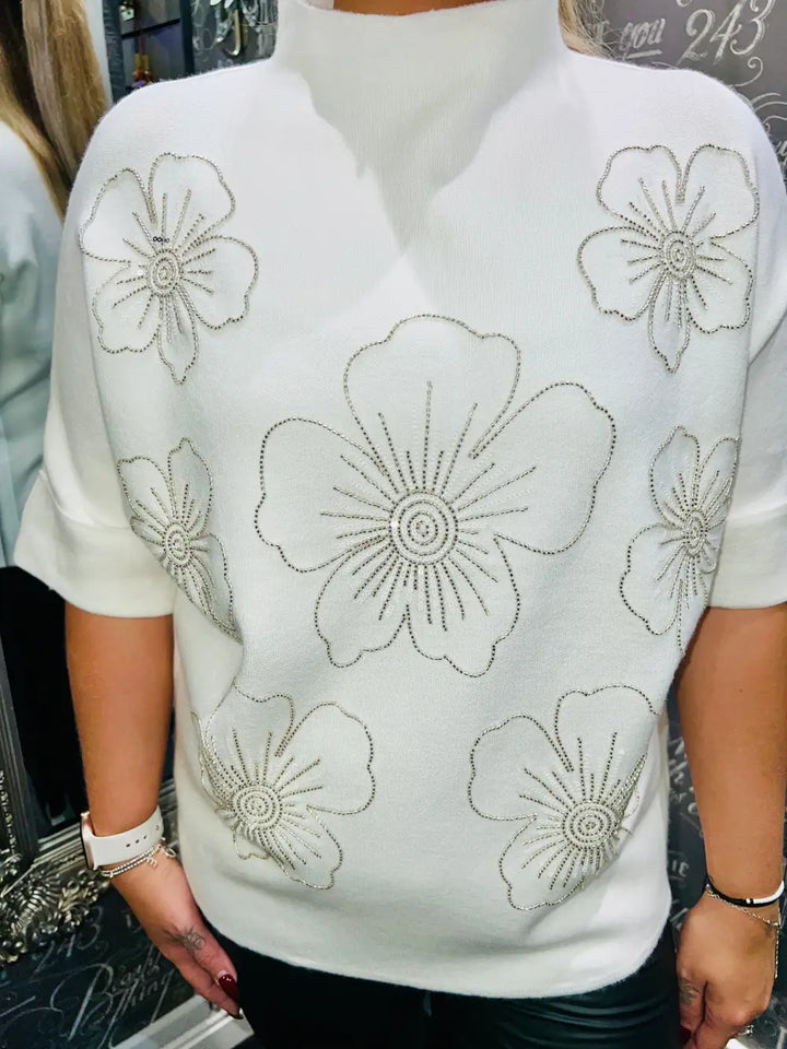 Julia Beaded Floral Jumper WINTER WHITE