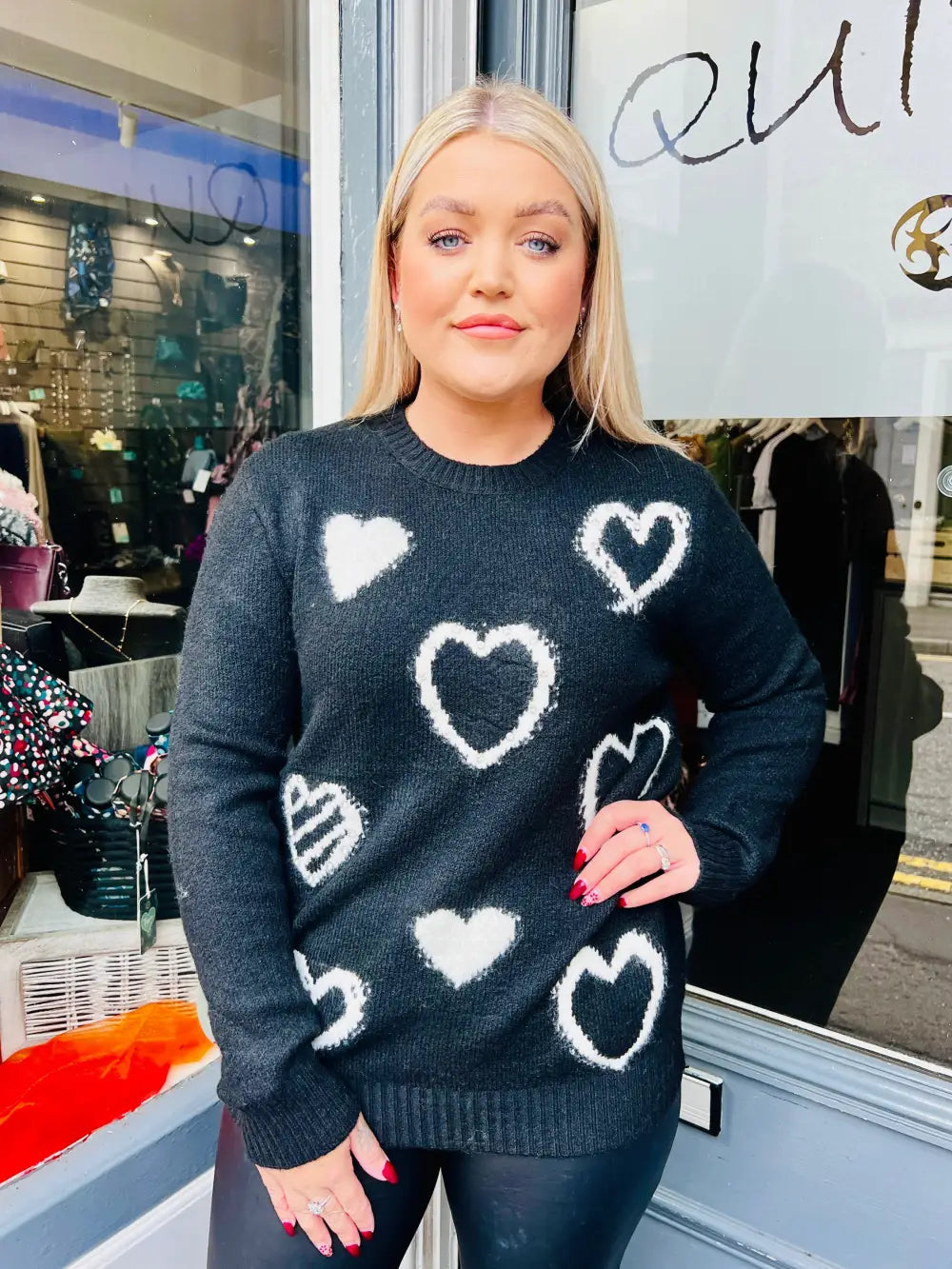 Keira Diamante Heart Jumper BLACK