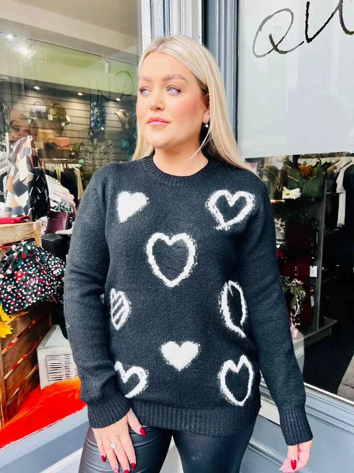 Keira Diamante Heart Jumper BLACK