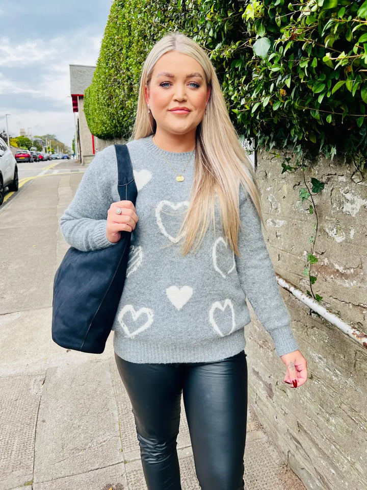 Keira Diamante Heart Jumper GREY