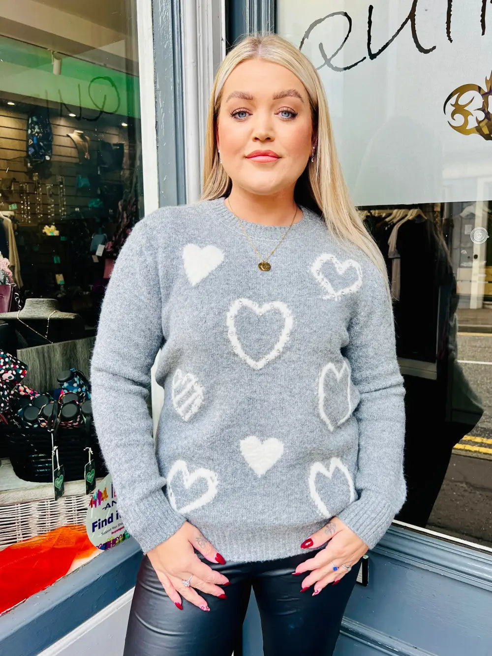 Keira Diamante Heart Jumper GREY