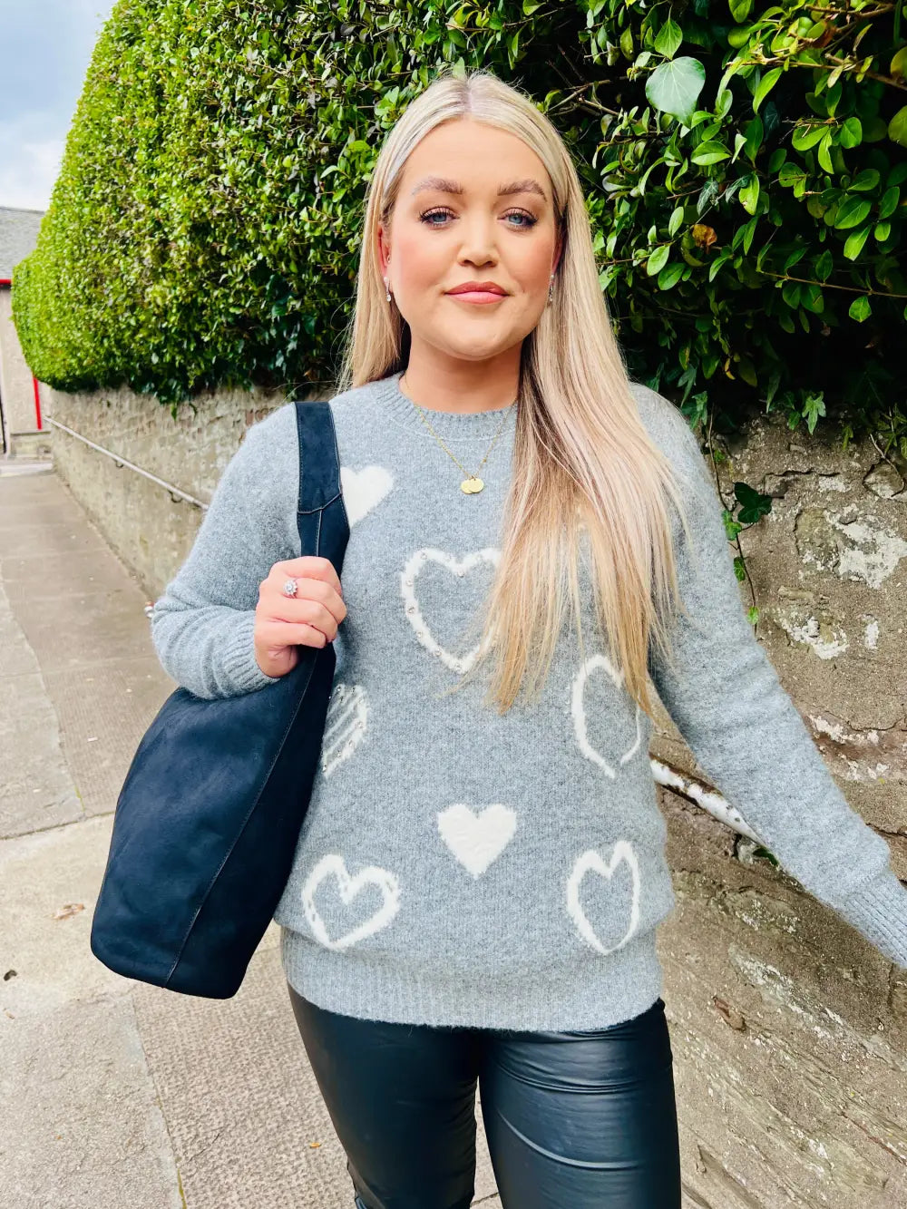 Keira Diamante Heart Jumper GREY