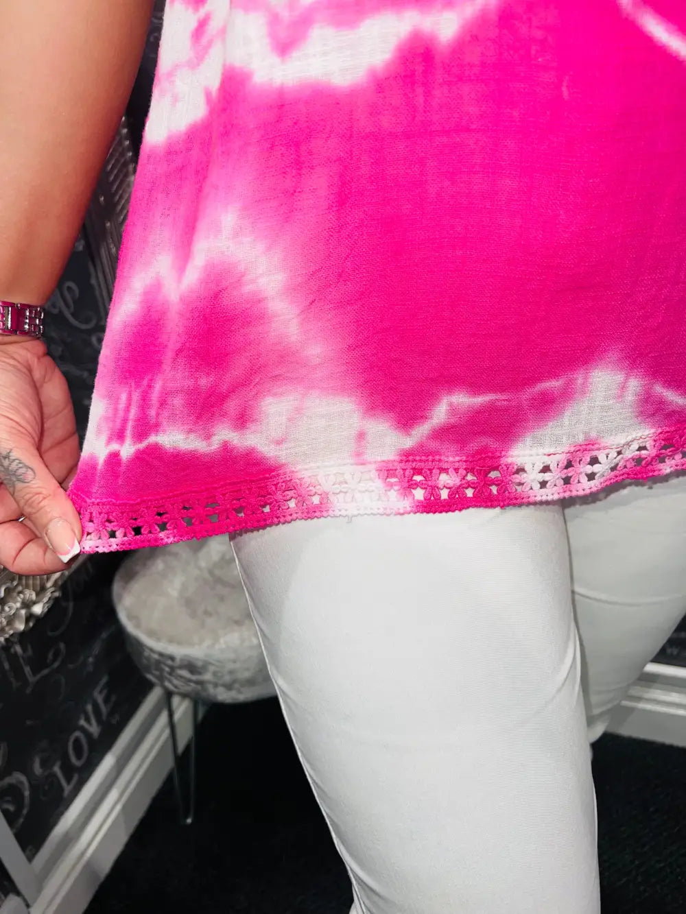 Kelsie Tie Dye Necklace Top HOT PINK - Tops