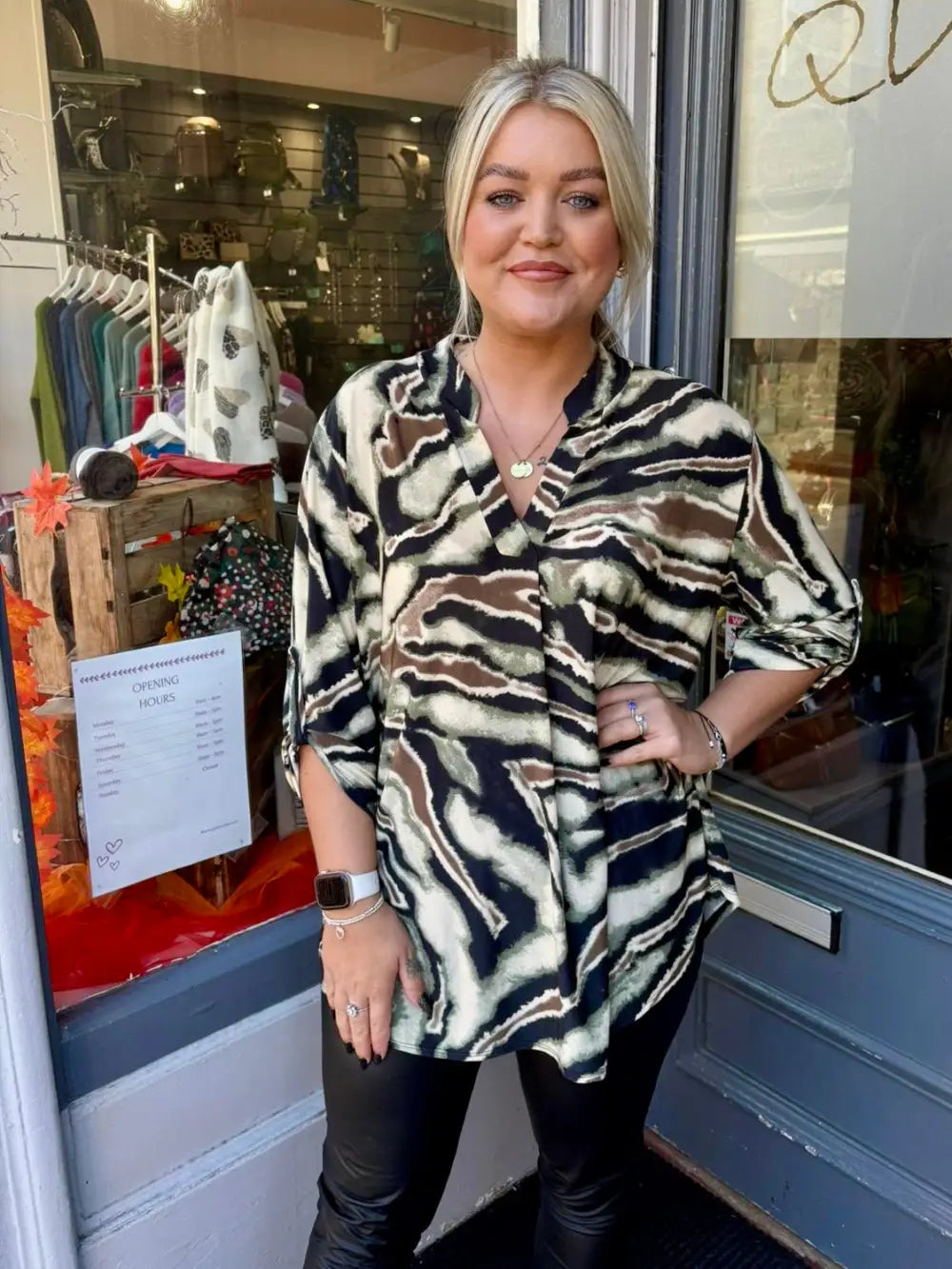 Kienna Abstract Animal Print Top KHAKI