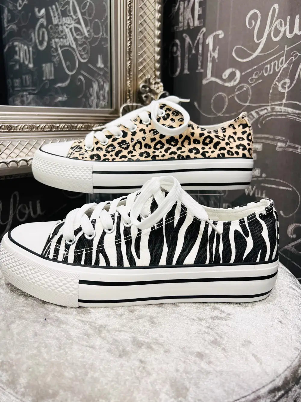 Leopard Print Canvas Trainer Shoes - Footwear