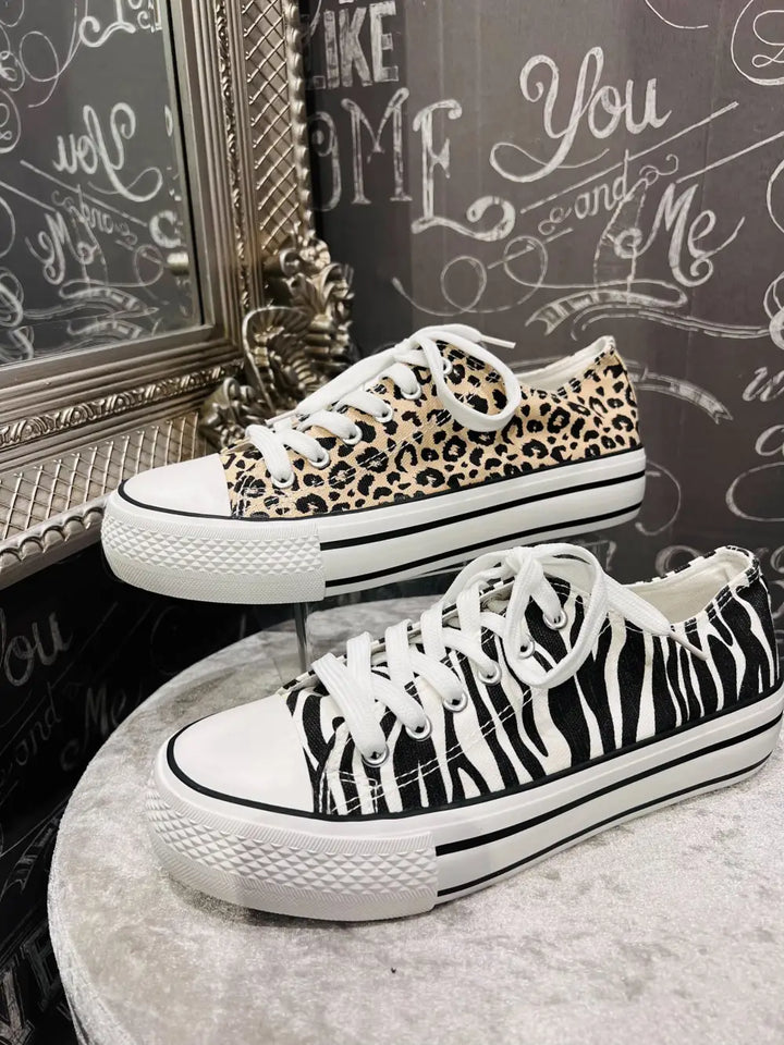 Leopard Print Canvas Trainer Shoes - Footwear