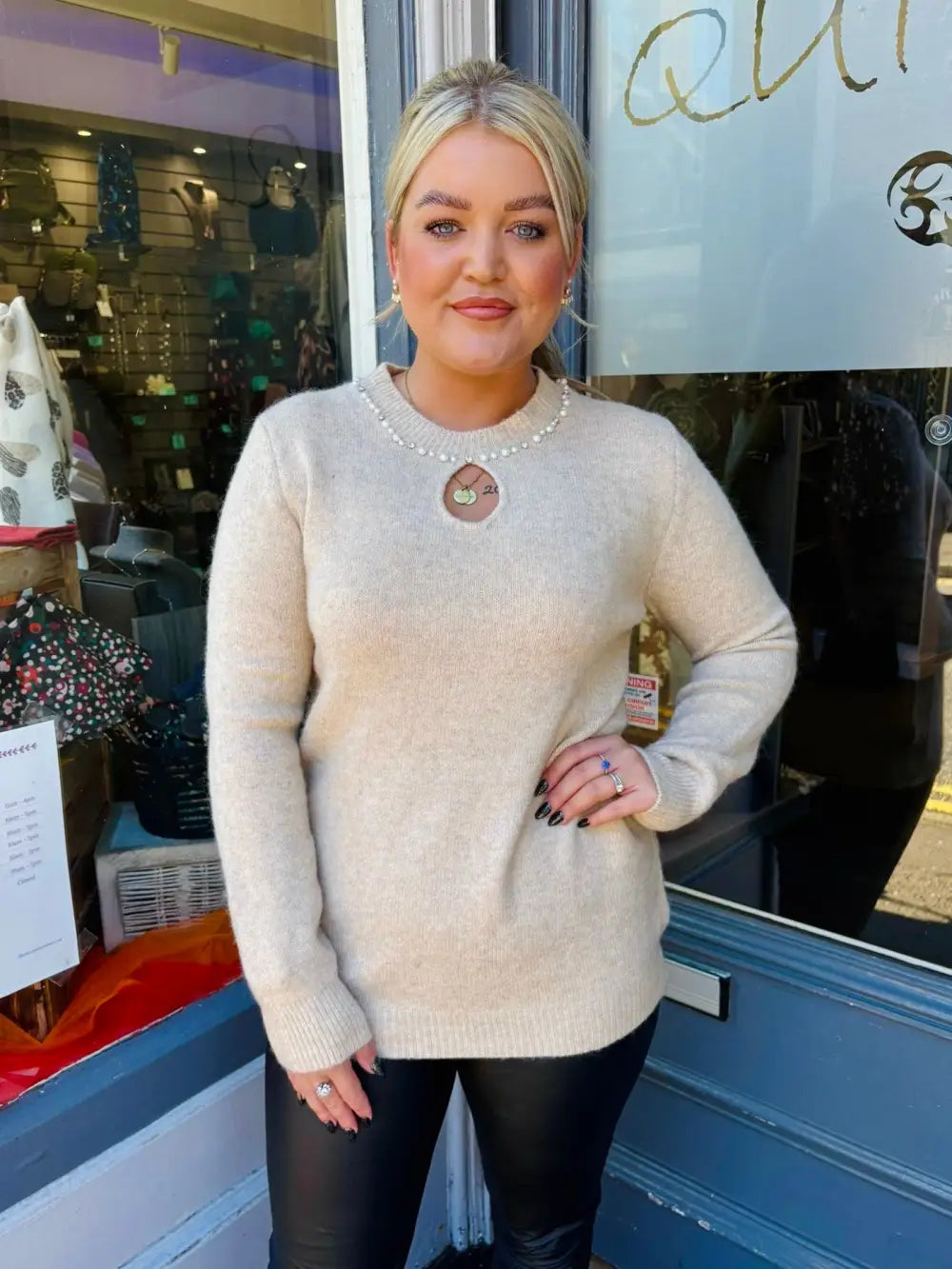 Monica Pearl Neck Jumper OATMEAL