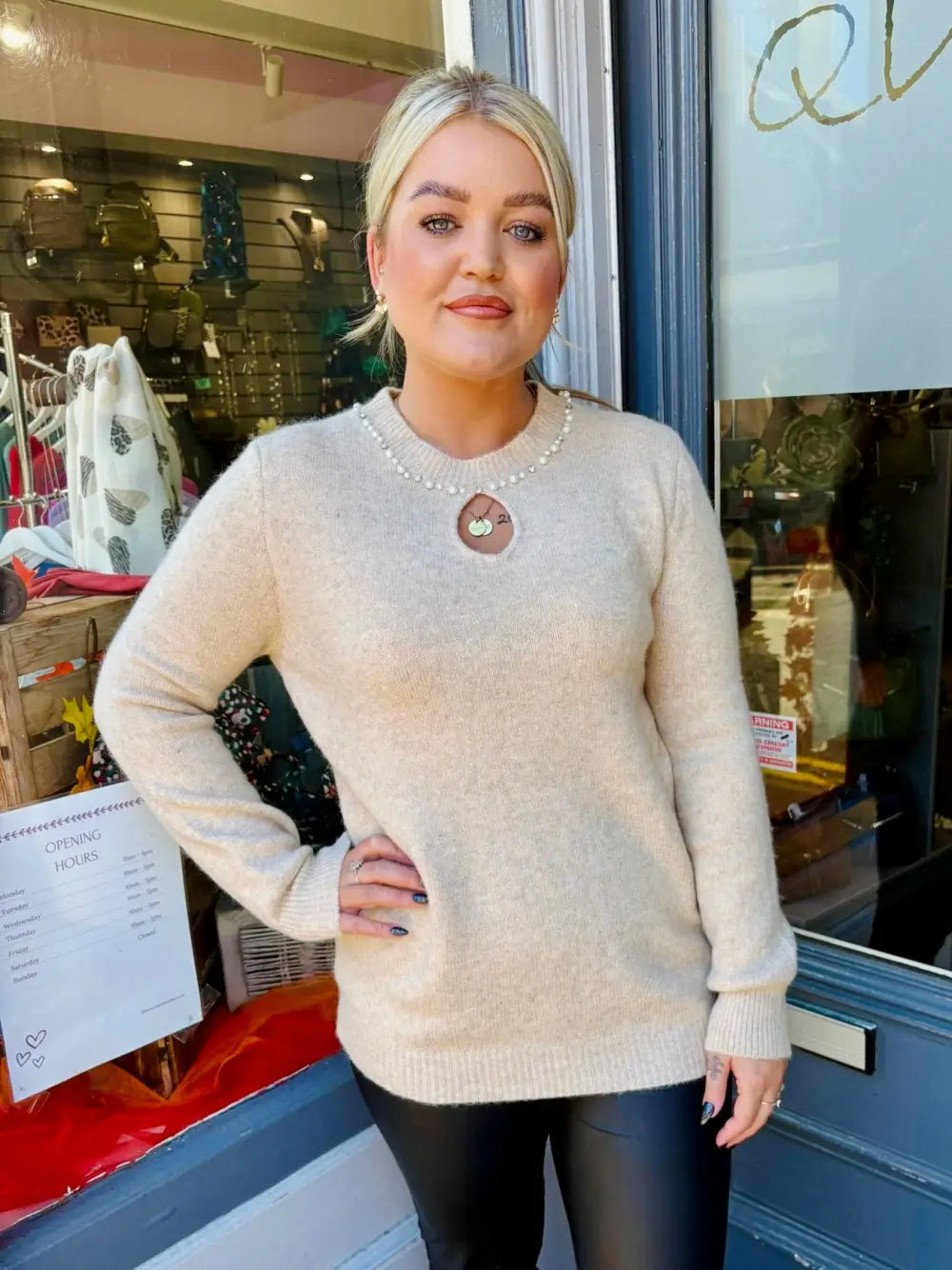 Monica Pearl Neck Jumper OATMEAL