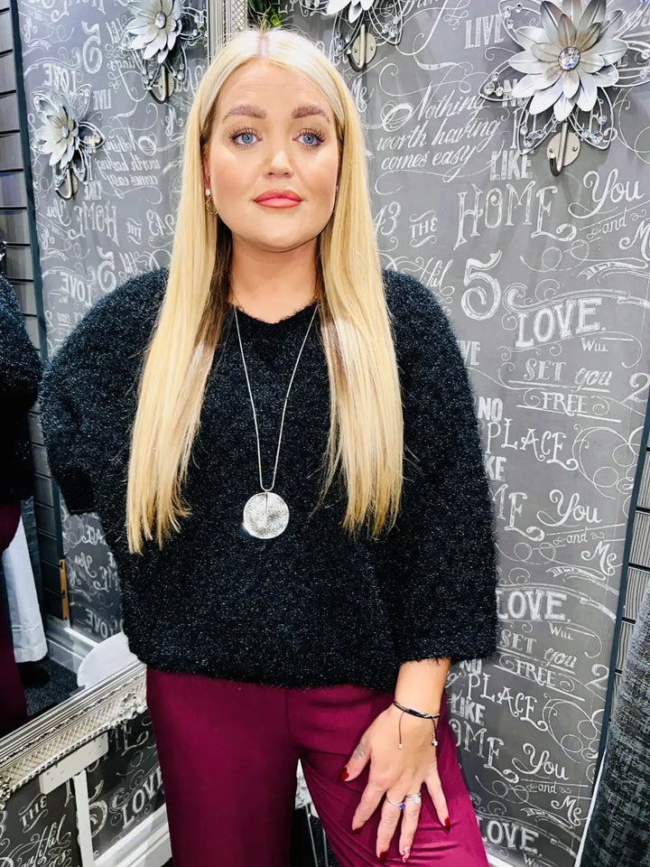 Moxie 3/4 Length Sleeve Fluffy Jumper BLACK