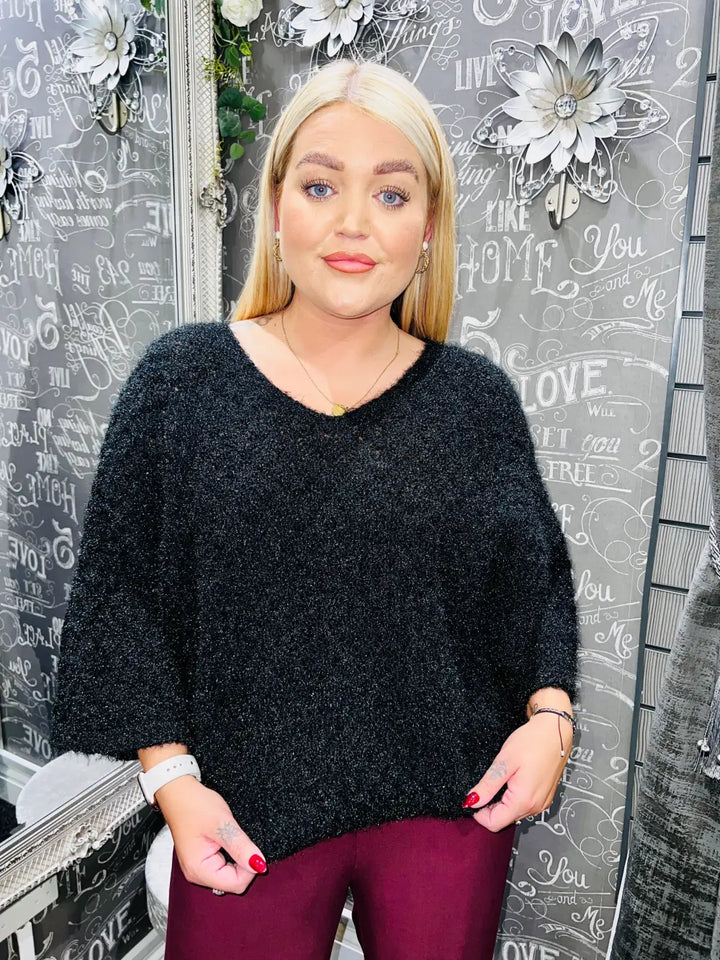 Moxie 3/4 Length Sleeve Fluffy Jumper BLACK
