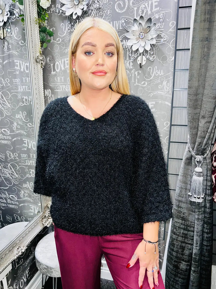 Moxie 3/4 Length Sleeve Fluffy Jumper BLACK