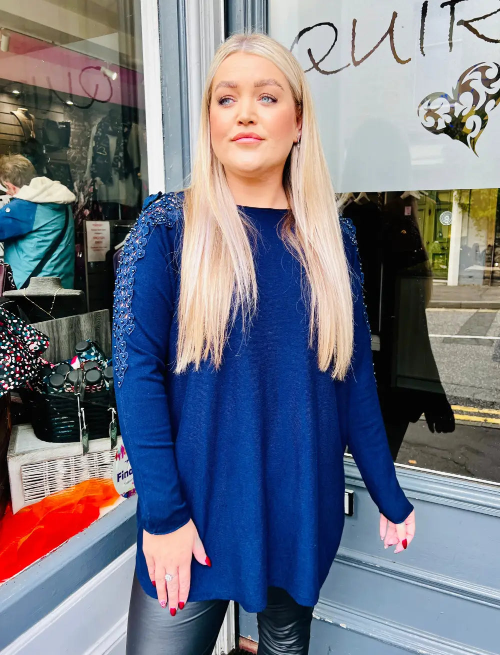 Pearl Lace Shoulder Jumper NAVY