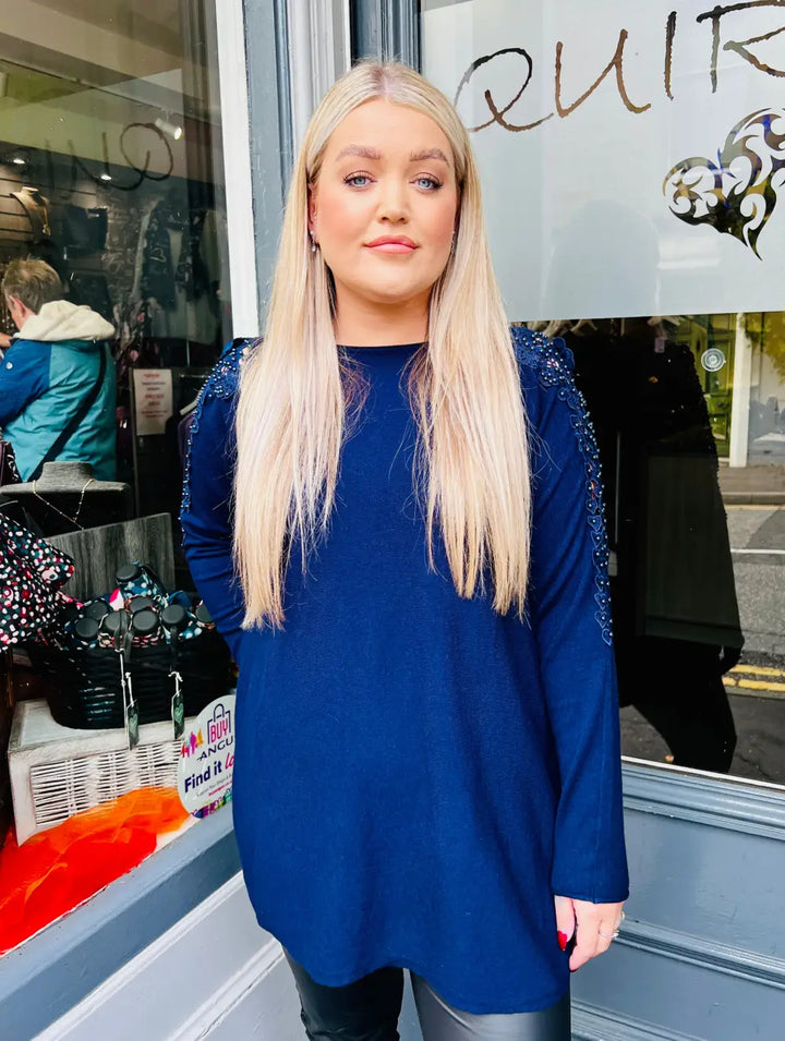 Pearl Lace Shoulder Jumper NAVY