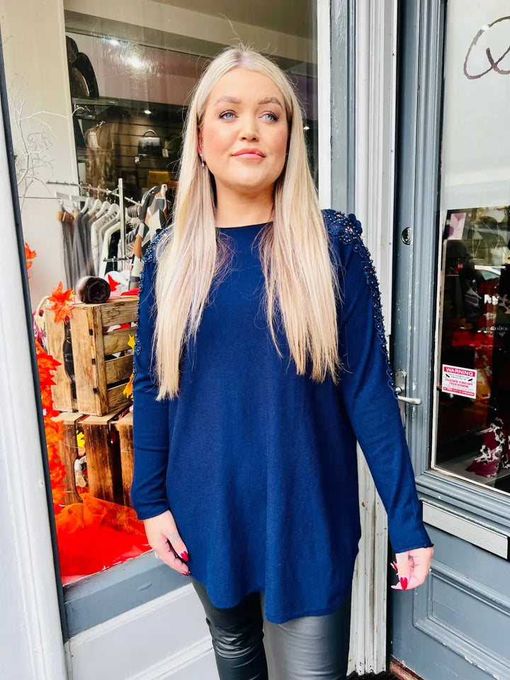 Pearl Lace Shoulder Jumper NAVY