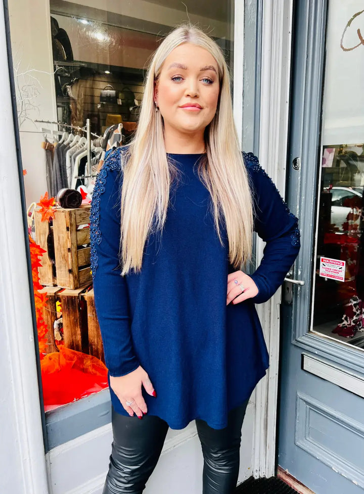 Pearl Lace Shoulder Jumper NAVY