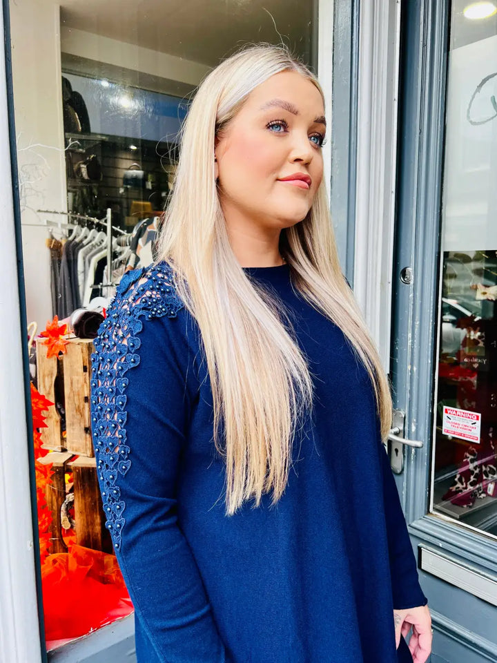 Pearl Lace Shoulder Jumper NAVY